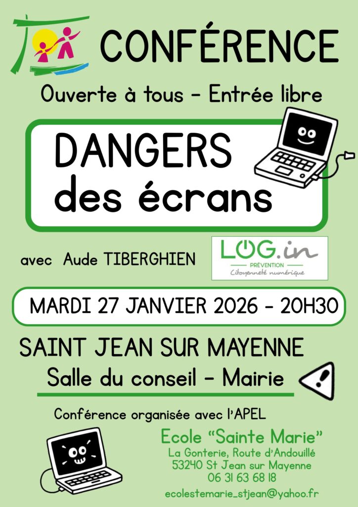 Affiche de présentation de la conférence.Organisation APELDate : le 27 janvier 2026 à 20h30Lieu : salle du Conseil - MairieIntervenante : Mme Aude TIBERGHEIN